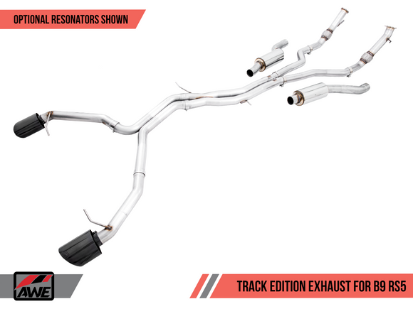 AWE Track Edition Exhaust for Audi B9 RS 5 - Resonated for Performance Catalysts - Diamond Black RS-style Tips