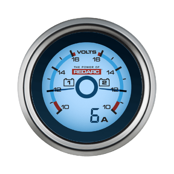 REDARC Dual Battery Voltage Gauge w/Optional Current Display - 52mm