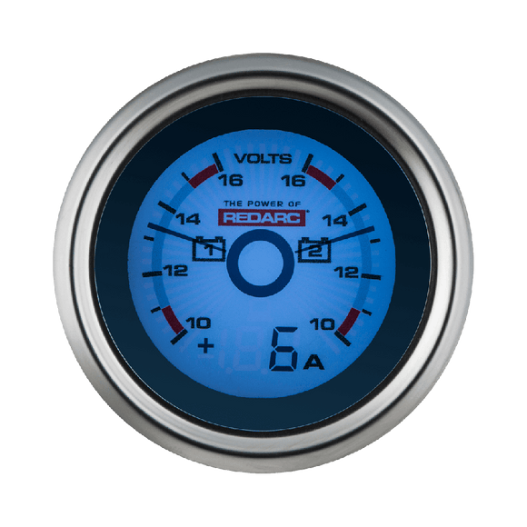 REDARC Dual Battery Voltage Gauge w/Optional Current Display - 52mm
