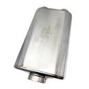 Stainless Bros 17in OAL 3in Thin Oval SS304 Polished Finish Muffler 3in Center In/2.5in Dual Out-1