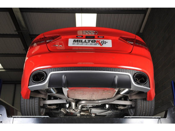 MILLTEK CAT-BACK AUDI RS5 2010 2015 RESONATED (QUIETER). USES OE TAILPIPE TRIMS