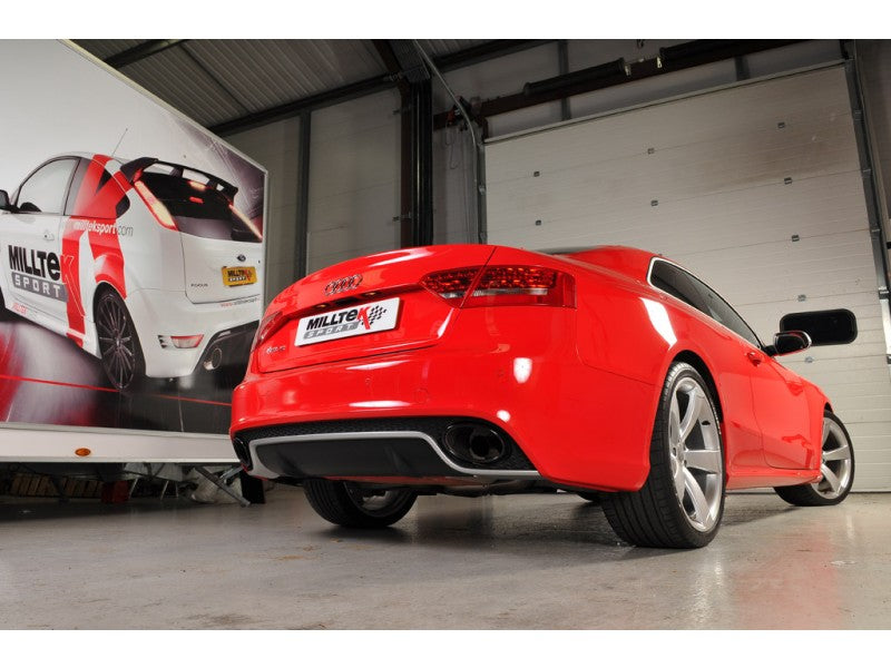 MILLTEK CAT-BACK AUDI RS5 2010 2015 RESONATED (QUIETER). USES OE TAILPIPE TRIMS