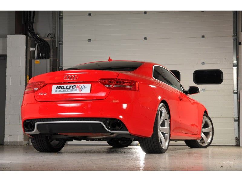 MILLTEK CAT-BACK AUDI RS5 2010 2015 RESONATED (QUIETER). USES OE TAILPIPE TRIMS