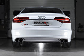 MILLTEK CAT-BACK AUDI S8 2013 2020 RESONATED (QUIETER). CERAKOTE BLACK TIPS - 0