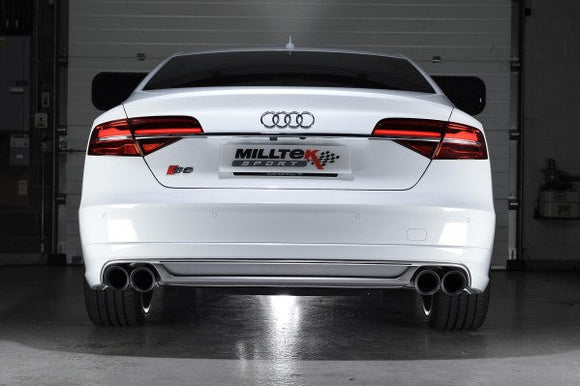 MILLTEK CAT-BACK AUDI S8 2013 2020 RESONATED (QUIETER). CERAKOTE BLACK TIPS