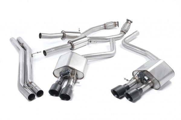 MILLTEK CAT-BACK AUDI S8 2013 2020 RESONATED (QUIETER). CERAKOTE BLACK TIPS