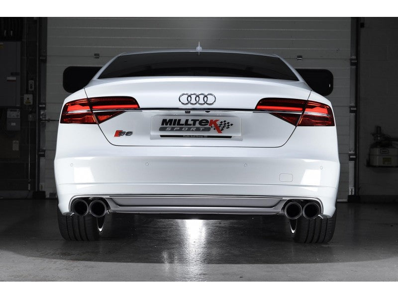 MILLTEK CAT-BACK AUDI S8 2013 2020 NON-RESONATED (LOUDER). CERAKOTE BLACK TIPS