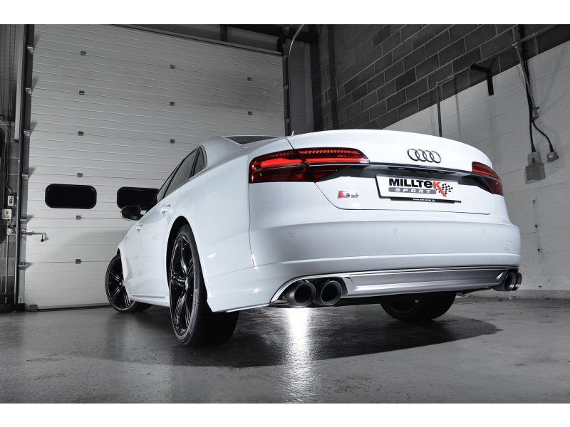 MILLTEK CAT-BACK AUDI S8 2013 2020 NON-RESONATED (LOUDER). CERAKOTE BLACK TIPS