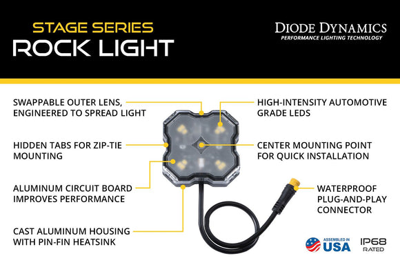 Diode Dynamics Single-Color Rock Light Installer Kit (4-pack)