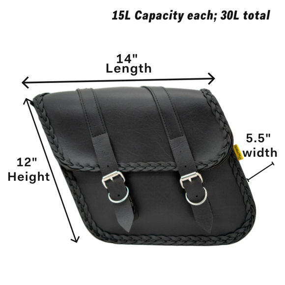 Willie & Max Universal Braided Standard Slant Saddlebags (14 in L x 12 in W x 5.5 H) - Black