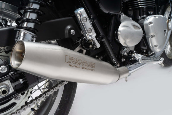 Remus 21+ Triumph Bonneville T100/T120 84mm SS Matte Tapered Muffler (w/Cat Converter) - Left