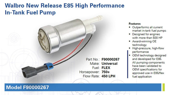 Walbro 450lph E85 Compatible Universal Fuel Pump & Installation Kit
