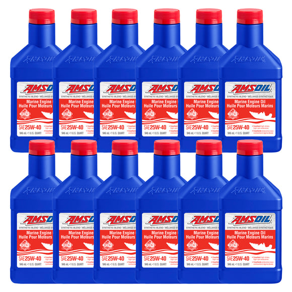 AMSOIL 25W-40 Synthetic-Blend Marine Engine Oil Case of 12
