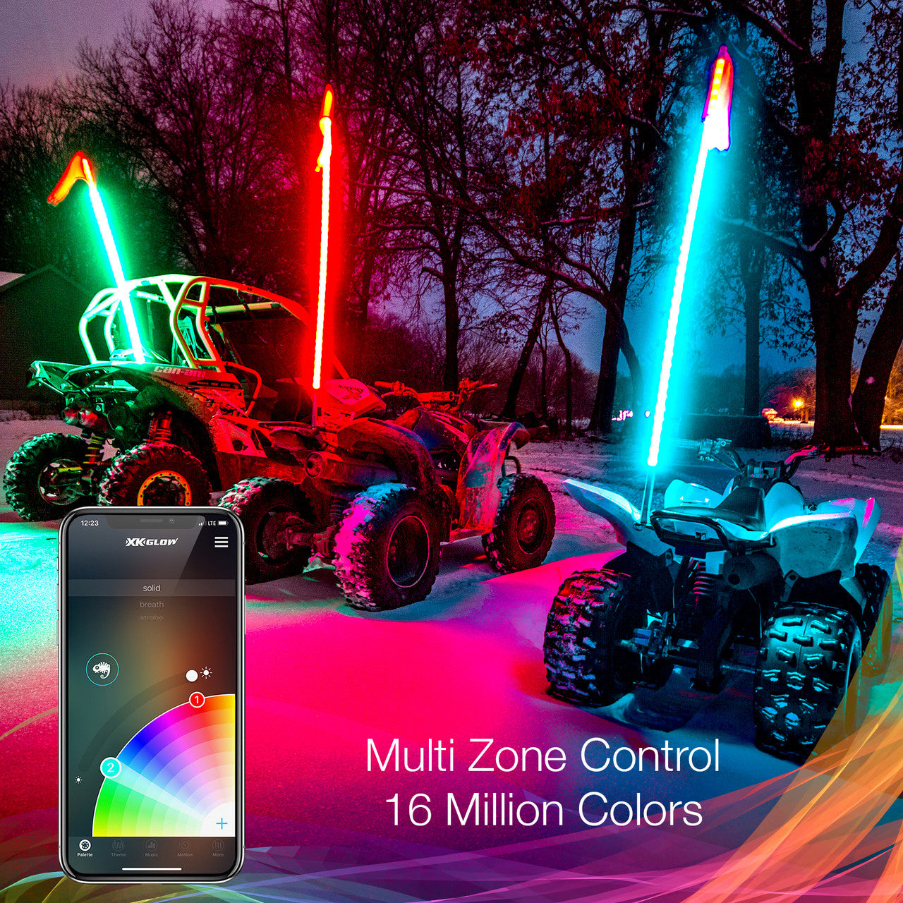 XK Glow LED ATV Whip XKchrome & XK Carbon App Control Kit (Controller not included) 1pc 32in