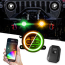 XK Glow 4In JL Black RGB LED Jeep Wrangler Fog Light XKchrome Bluetooth App Controlled Kit-2