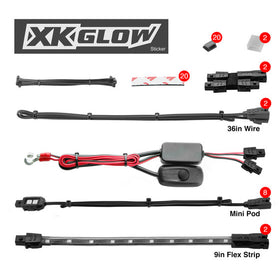 XK Glow Strips Single Color XKGLOW LED Accent Light Motorcycle Kit White - 8xPod + 2x8In
