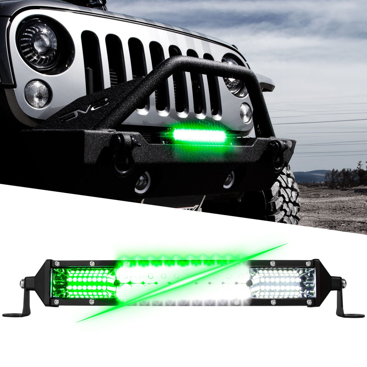 XK Glow 2-in-1 LED Light Bar w/ White and Hunting Green Flood and Spot Work Light 30In - 0