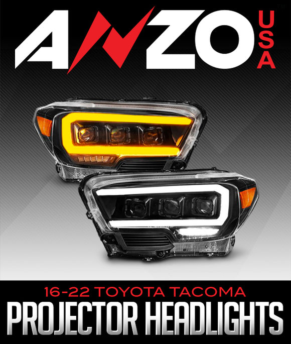 ANZOUSA BLACK LED PROJECTOR PLANK STYLE HEADLIGHTS: 2016–2022 TOYOTA TACOMA