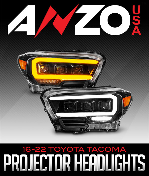 ANZOUSA BLACK LED PROJECTOR PLANK STYLE HEADLIGHTS: 2016–2022 TOYOTA TACOMA