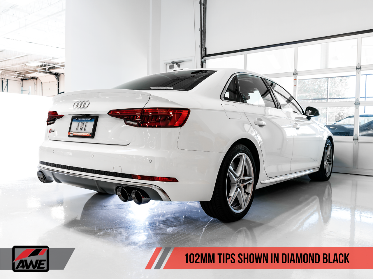 AWE Touring Edition Exhaust for B9 S4 - Resonated for Performance Catalyst - Diamond Black 102mm Tips