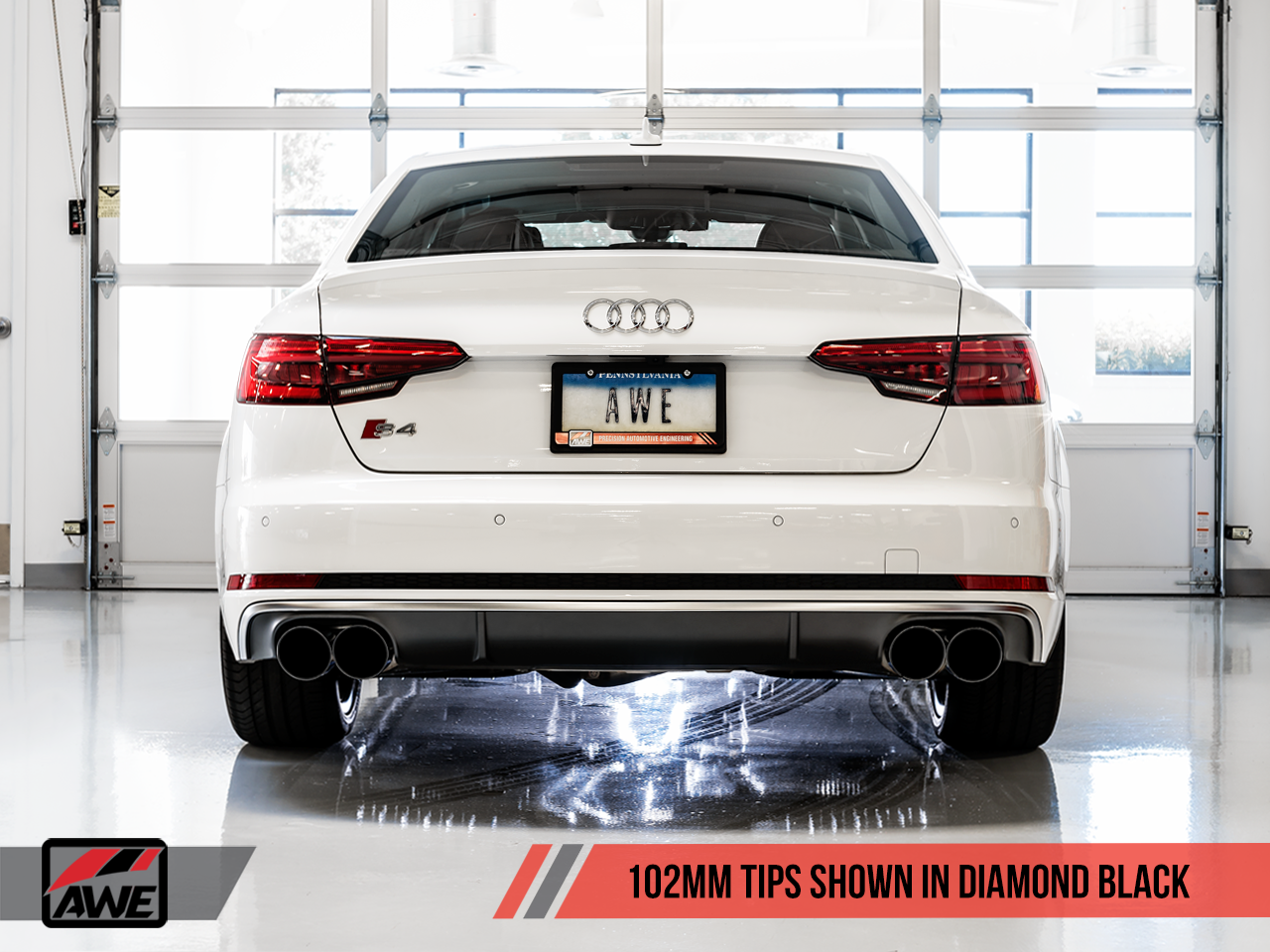 AWE Touring Edition Exhaust for B9 S4 - Resonated for Performance Catalyst - Diamond Black 102mm Tips - 0