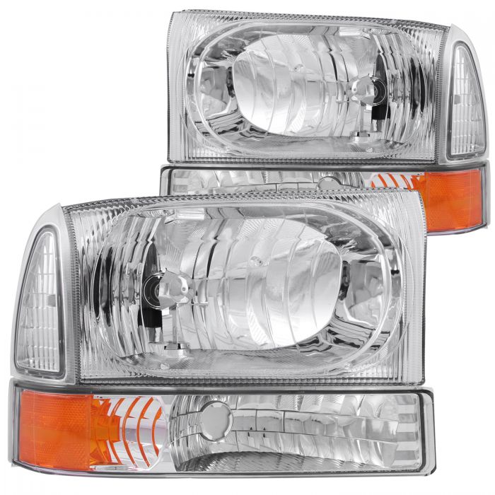 ANZO 2000-2004 Ford Excursion Crystal Headlights Chrome w/ Corner Lights 2pc