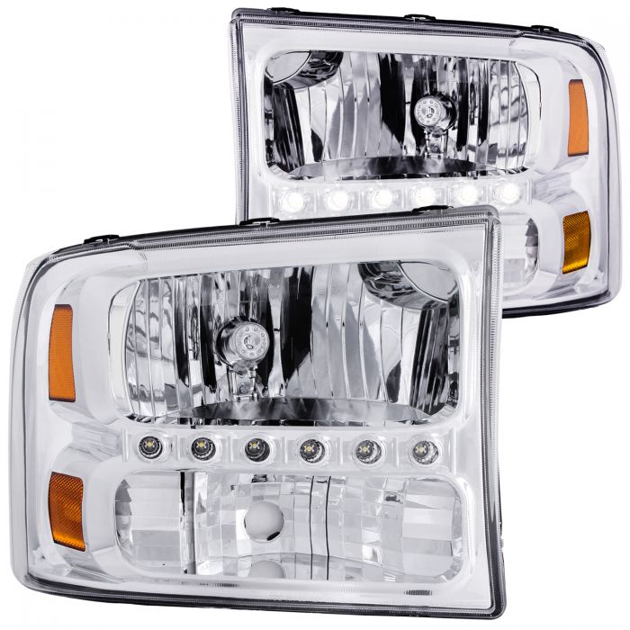 ANZO 2000-2004 Ford Excursion Crystal Headlights Chrome w/ LED 1pc