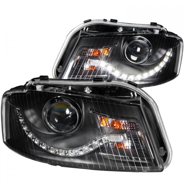 ANZO 2006-2008 Audi A3 Projector Headlights Black (R8 LED Style)