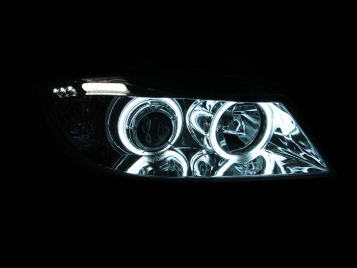 ANZO 2006-2008 BMW 3 Series E90-E91 Projector Headlights w/ Halo w/ LED Bar Chrome (CCFL) - 0