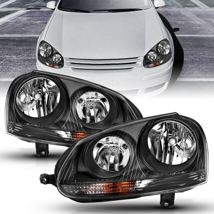 ANZO 2006-2009 Volkswagen Us Rabbit Crystal Headlight Black (Halogen Only)