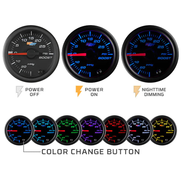 GlowShift Black 7 Color 35 PSI Boost Gauge - 0