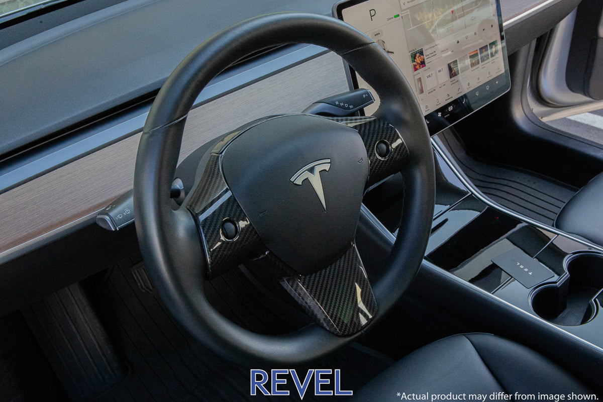Revel GT Dry Carbon Steering Wheel Insert Covers Tesla Model 3 - 3 Piece - 0