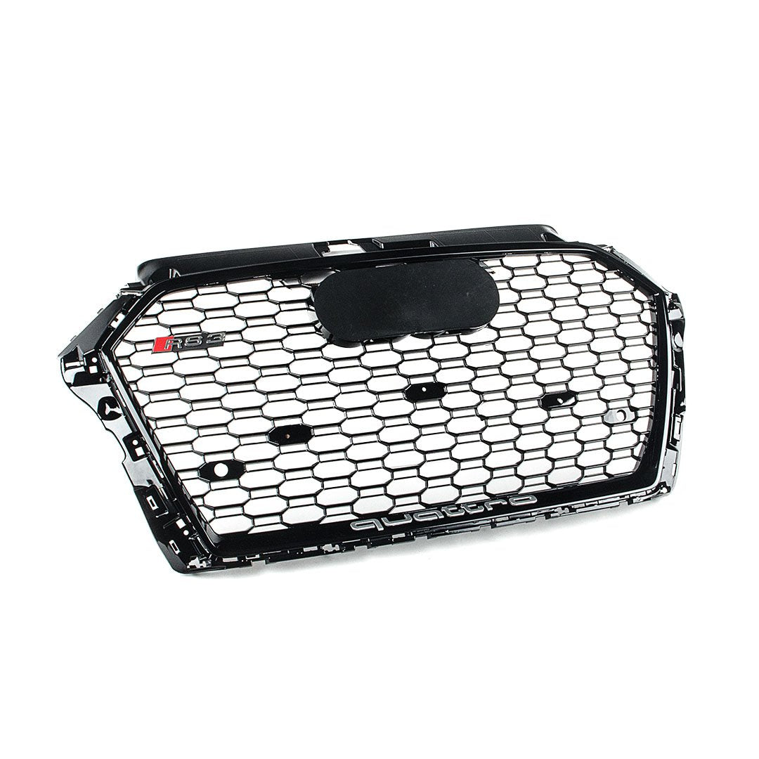 RS style Grille For 8V Facelift A3/S3 - Black w/ Black Surround and Silver Quattro