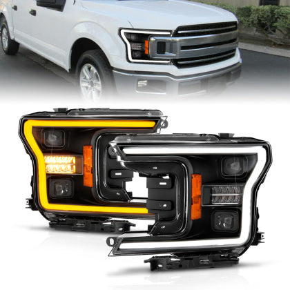 ANZOUSA FULL LED PROJECTOR BLACK HEADLIGHTS W/ INITIATION FEATURE AND SEQUENTIAL SIGNAL: 2018–2020 FORD F-150