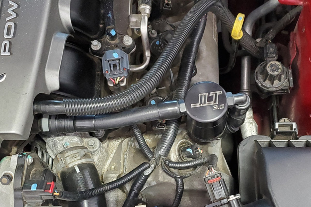 JLT 05-10 Ford Mustang GT Driver Side Oil Separator 3.0 V2 - Black Anodized - 0