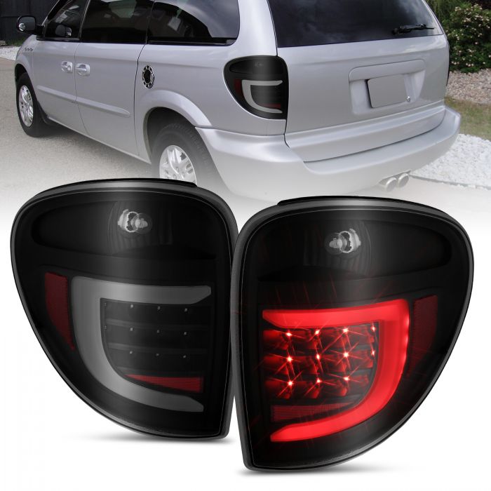 ANZO 2004-2007 Dodge Grand Caravan LED Tail Lights w/ Light Bar Black Housing Smoke Lens