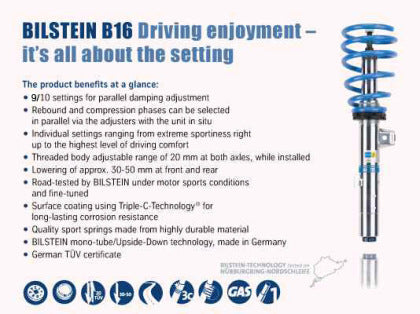 Bilstein B16 PSS10 Coilover Kit - MK7 GTi | Golf R | 8V A3 | S3