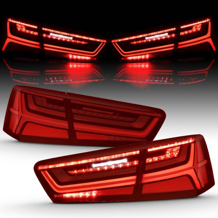ANZO 2012-2018 Audi A6 LED Taillight Black Housing Red/Clear Lens 4 pcs (Sequential Signal) - 0