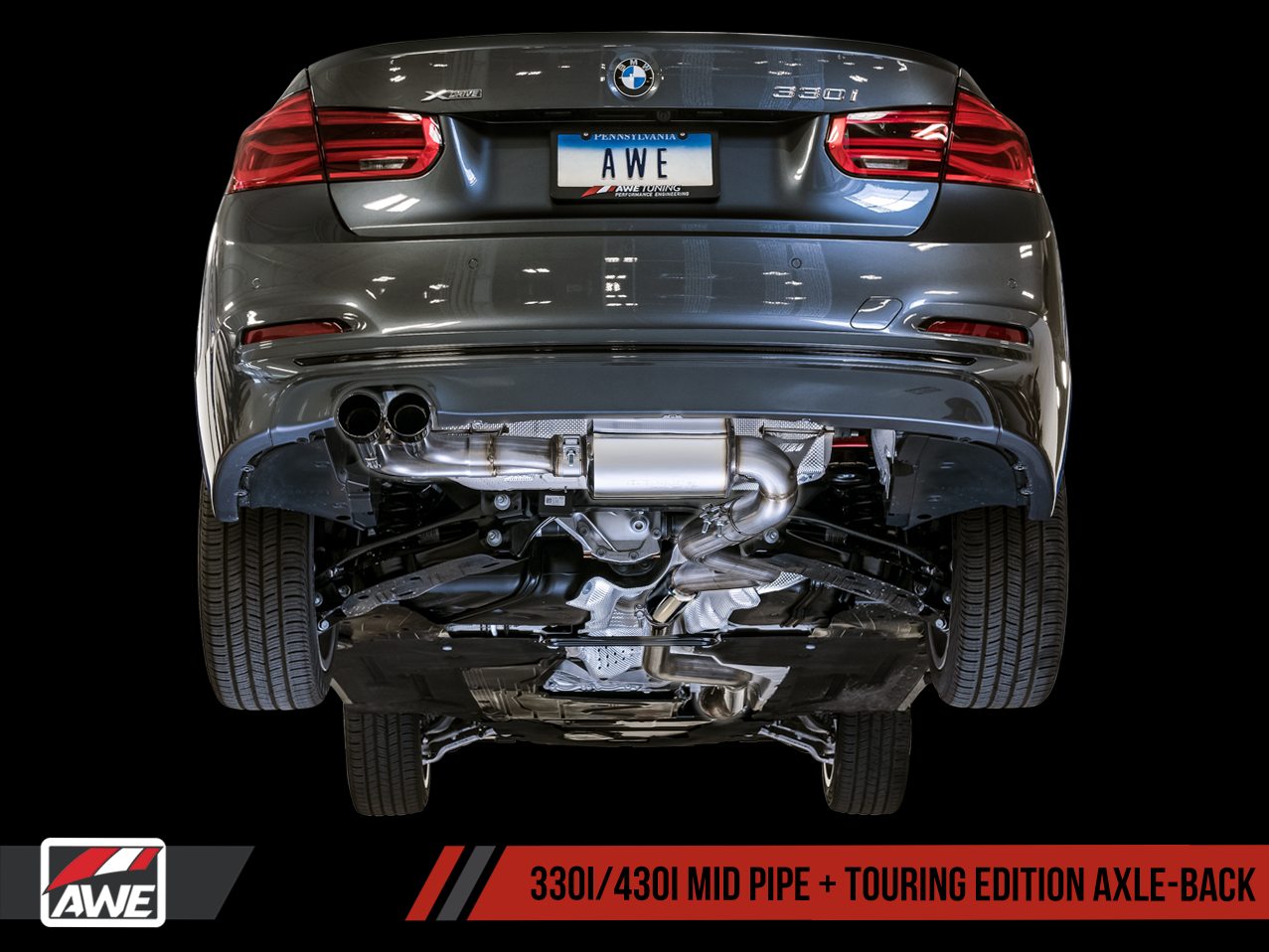 AWE Touring Edition Axle-back Exhaust for BMW F3X 28i / 30i, Single Side -- Diamond Black Tips (80mm)