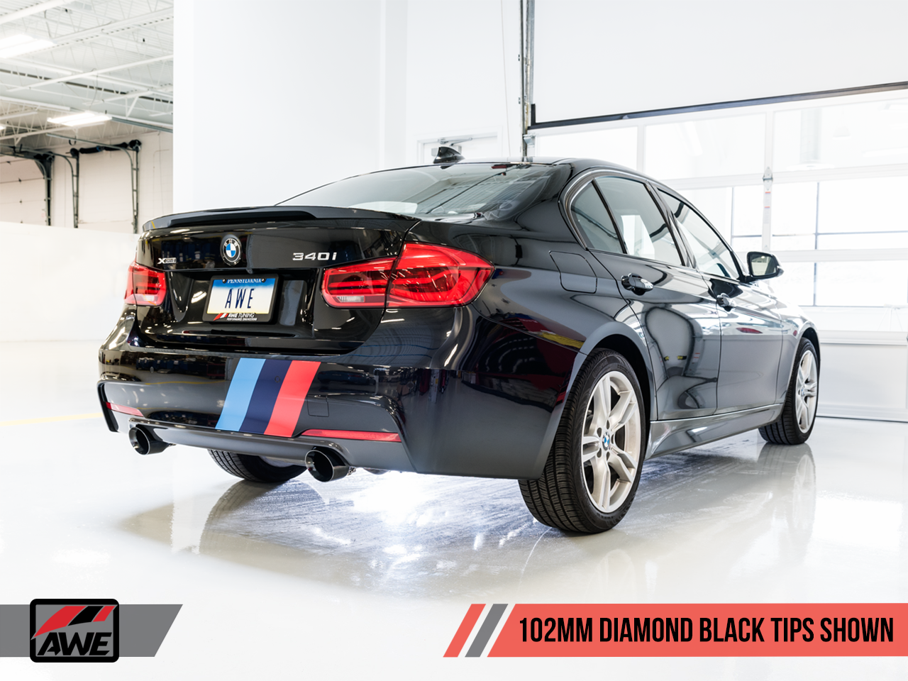 AWE Touring Edition Axle Back Exhaust for BMW F3X 340i / 440i - Diamond Black Tips (102mm)