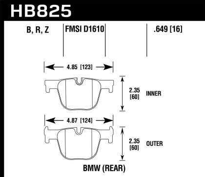 BMW HPS 5.0 Rear Brake Pad Set - Hawk HB825B.649