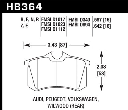 Hawk 89-92 VW Golf GTi / GLS Turbo/ GLX ( VR6) / 1.8 Turbo / VR6 / 00-06 Audi TT HPS Street Rear Brake Pads