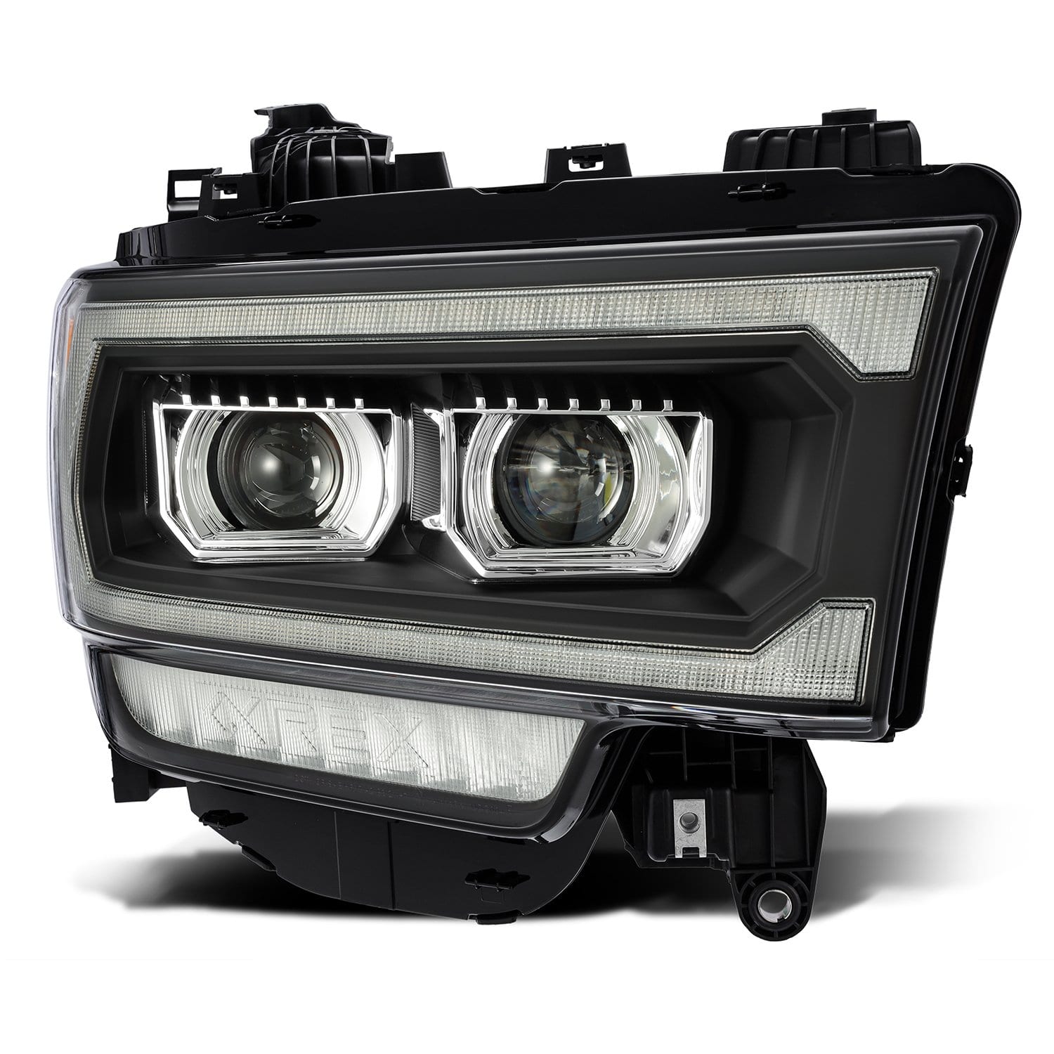 AlphaRex 19-21 Ram 2500 LUXX LED Proj Headlights Plank Style Black w/Activ Light/Seq Signal/DRL - 0