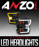 ANZOUSA BLACK HOUSING LED HEADLIGHTS: 2015–2017 FORD F-150-1