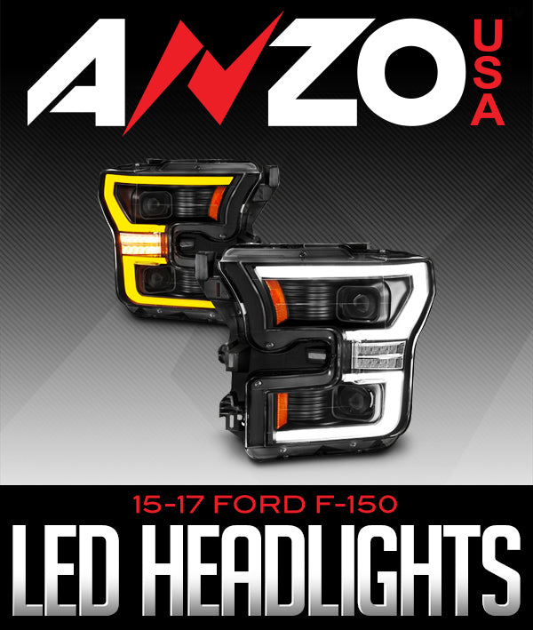 ANZOUSA BLACK HOUSING LED HEADLIGHTS: 2015–2017 FORD F-150