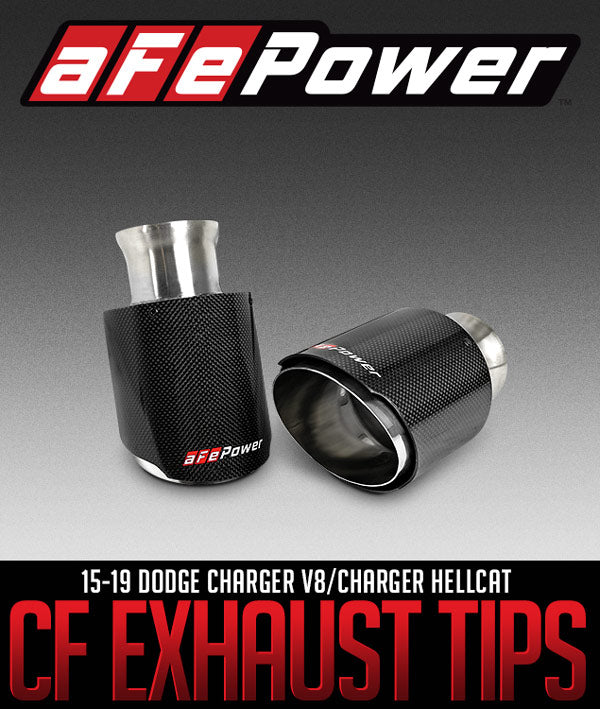 AFE MACH FORCE-XP 4.5" CARBON FIBER EXHAUST TIPS: 2015–2019 DODGE CHARGER V8/CHARGER HELLCAT