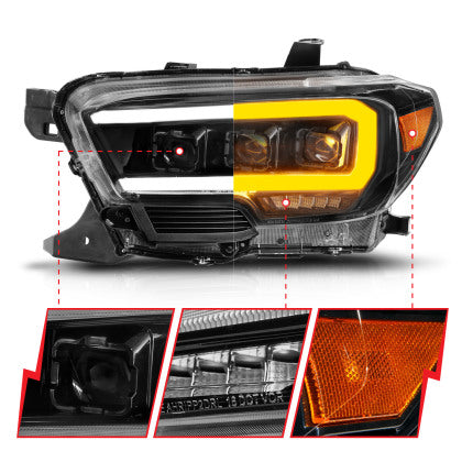 ANZOUSA BLACK LED PROJECTOR PLANK STYLE HEADLIGHTS: 2016–2022 TOYOTA TACOMA