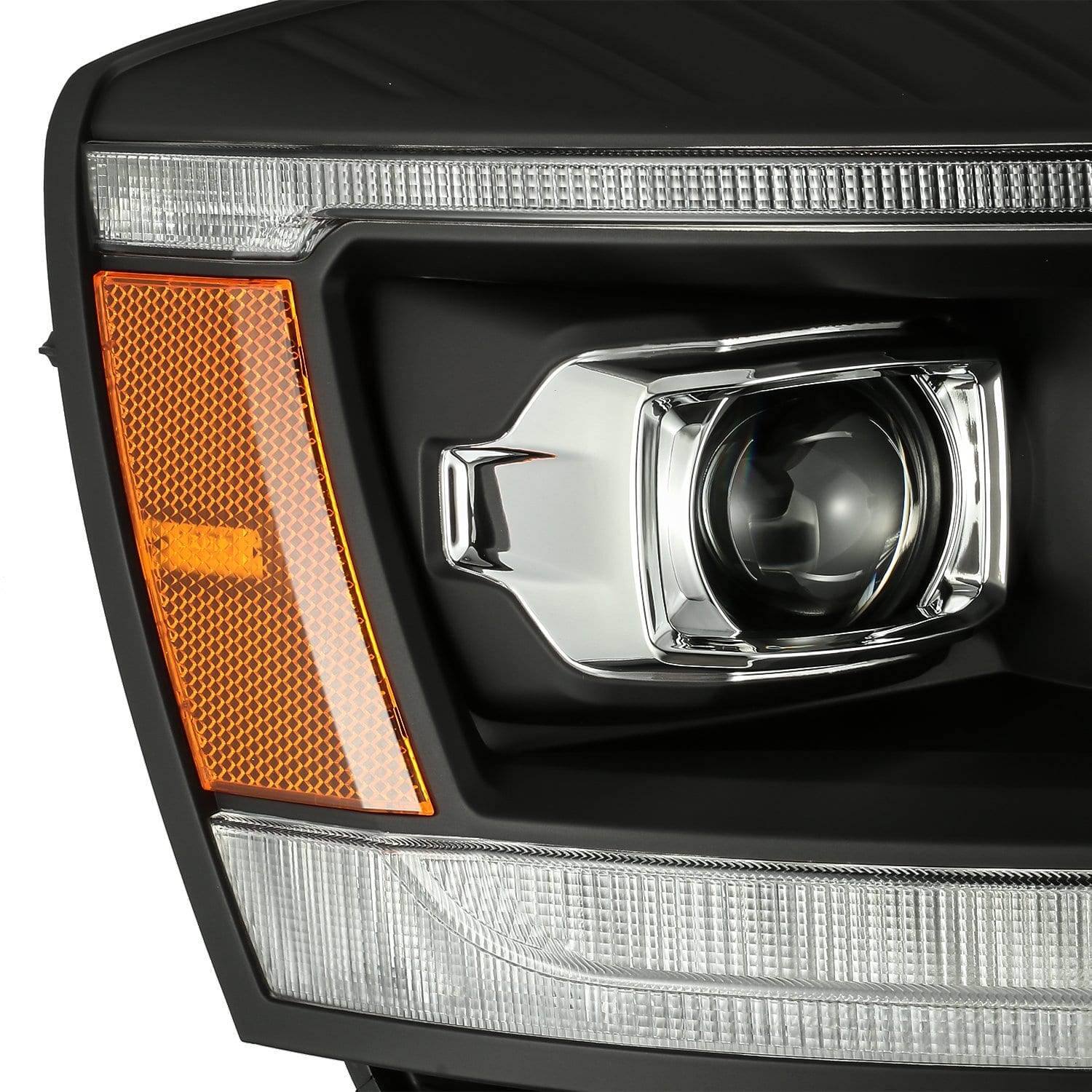 AlphaRex 06-08 Dodge Ram 1500HD LUXX LED Projector Headlights Plank Style Black w/Seq Signal/DRL