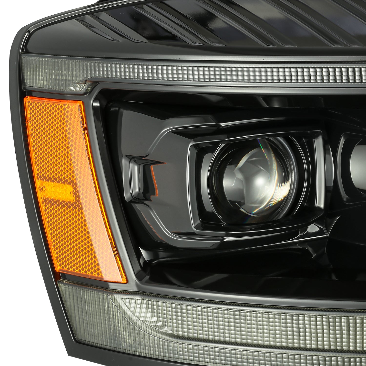 AlphaRex 06-08 Dodge Ram 1500HD LUXX LED Projector Headlights Plank Style Alpha Blk w/Seq Signal/DRL - 0