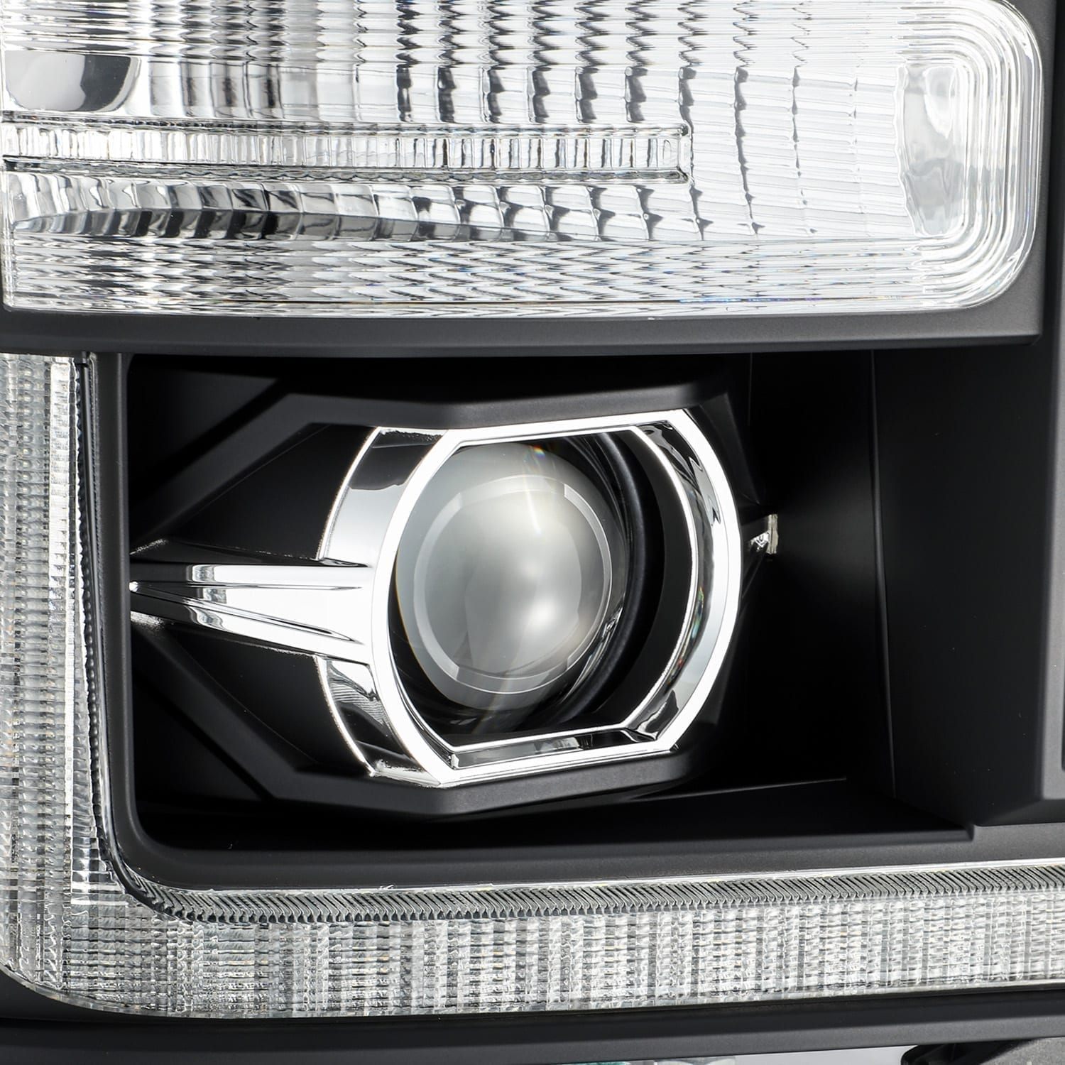 AlphaRex 11-16 Ford F-350 SD LUXX LED Proj Headlights Plank Style Black w/Activ Light/Seq Signal - 0